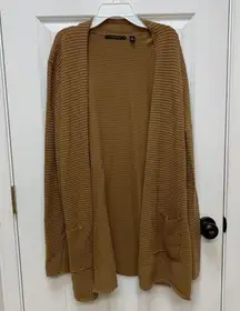 Cyrus Women's Long Cardigan Sweater XL Mustard Yellow Brown Pockets Casual Work