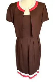 Jessica Howard Chocolate Brown 2-Piece Dress Set Size 8 Business Linen Blend