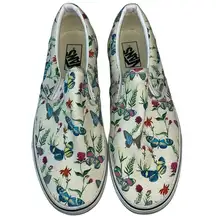 Vans Classic Slip On Buterfly Floral White Canvas Shoes Women’s 11‎ Men’s 9.5