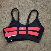 Black/Orange Cage Back Sports Bra, Women's XS