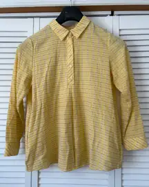 Christopher & Banks Petite Yellow Plaid Button Front Long Sleeve Shirt Top PM