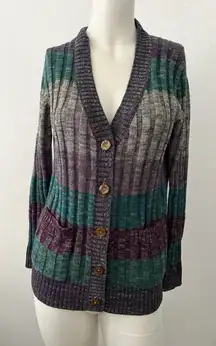 Womens Bohemian Indie Grunge Cardigan L Colorblock Rustic Crunchy Granola Twee