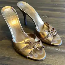 Gucci Metallic Copper Gold Double Bow Open Toe Sandals Heels Party Vintage 6