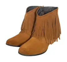 Taos Fringe Ankle Boots Womens 8 8.5 Brown Suede‎ Leather Western BOHO Festival