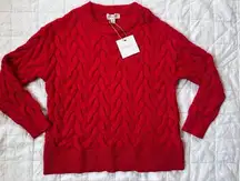 Philosophy NWT  Cherry Red Viscose Blend Cable Knit Sweater - Medium