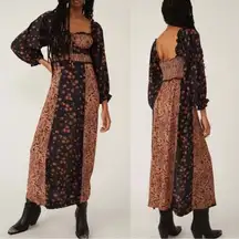 Free People Tigerlily Long Sleeve Boho Maxi Dress Black Size Small