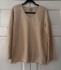 Chico’s Size 1 Sweater Cream Knit V Neck Pullover‎ Chicos Size Medium Beige Top