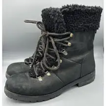 UGG Fraser Women’s Black Leather Sherpa Short Boots Womens‎ 10 Winter