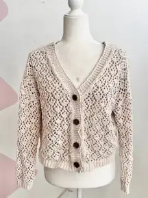 Cream‎ Crochet Cardigan, Boho Romantic Vintage Coastal Cowgirl Festival Large