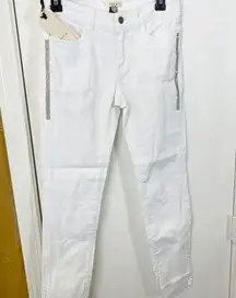 Toy G. women's IT 40 rhinestone crystal embellish raw hem slim taper jeans 27x27