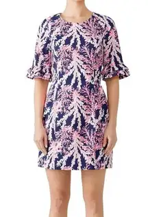 Lilly Pulitzer Fiesta AOP Sheath Dress Short Sleeve Beachy Coral Reef oversize 4