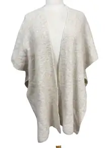 LOFT Open Front Knit Poncho Cardigan Beige Short Sleeve M/L