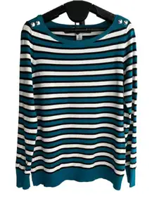 WHBM Sz S Stretch Henley Tee Shirt Blouse Pullover Striped Sweater