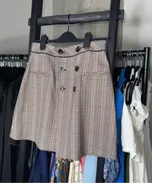 Zara Basic Plaid Houndstooth A Line Double Button-Front Mini Skirt