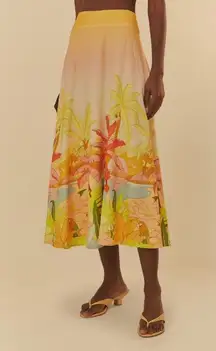 NWOT Farm Rio Linen Blend Floral Midi Skirt Size XS Multicolor