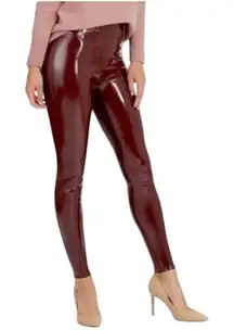 SPANX Faux Leather Patent Leather Ankle Leggings Ruby Red Burgundy Size MP NEW