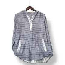 Soft Surroundings Striped Hooded Pullover Shirt Size M Blue White Cotton Coastal