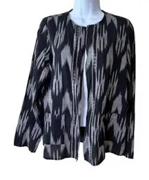 Pure Jill Elements Ikat Print Cotton Linen Open‎ Front Jacket Size XS Artsy