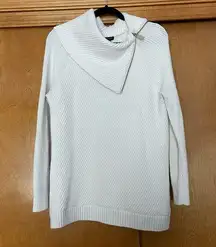 Talbots  Fold Over Ribbed Knit Tunic Sweater in White Size Large