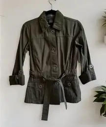 French Cuff Womens Size‎ S Cotton Moss Sage Belted Roll Tab Sleeve Cargo Jacket