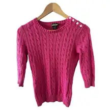 Vintage Ralph Lauren Rugby Pink Sweater Cableknit Size Small