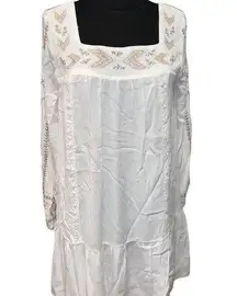 Xhilaration White Gauze Square Neck Embroidered Tunic Dress size Medium