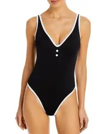 NWT AQUA SWIM 1/4 Placket Light Support One-Piece Swimsuit Large