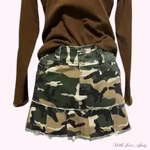 Y2K vintage Charlotte Russe green camo micro mini skirt