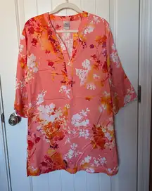Natori Cotton Floral Cover Up/Sleep Shirt Women's Small