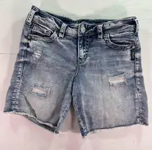 Silver Jeans Boyfriend Super Stretch MidShort W27/L6 Light was Distressed Shorts