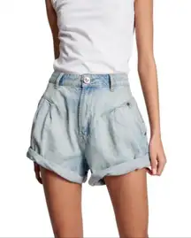 One Teaspoon Streetwalker Denim Shorts Womens 23 Parachute Baggy Retro Pleat Nwt