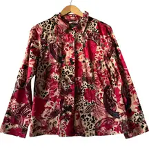 Additions by Chico's Floral Paisley Leopard Print Button Down‎ Top Jacket Sz 2