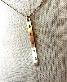 Gold tone aloha  bar pendant necklace