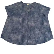 Figure Flattering Blue & White Short Sleeve Button Down Blouse Size 2XL