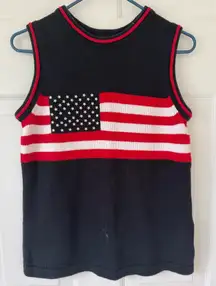Casual Corner Red‎ White & Blue American Flag Patriotic Knit Tank Top Sequin