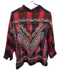 Zara beaded flannel women's plaid button-up shirt