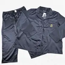 Lauren Ralph Lauren Black Embroidered Crest Satin Pajama PJ Set Size 2X NWT