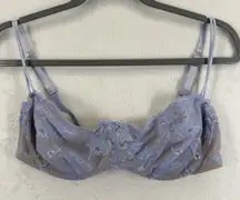 Lands' End Intimates Balcony Bra 36D Light‎ Purple Floral Lace Lingerie