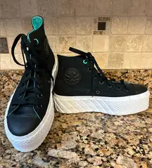 Converse Chuck Lift 2X Platform  571675C Women 8 Black Turquoise‎ Sneakers Shoes