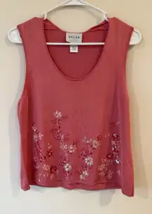 Oscar de la Renta women's knit top sleeveless Sequin embroidery Large Boho Y2K