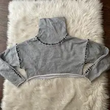 Gray Laced-Up Cropped Turtleneck Sweatshirt