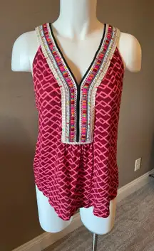 Boho Tribal Print Red & Pink Tank Top Large