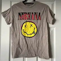 Unisex Nirvana Smiley Face Band Tee EUC Taupe Color