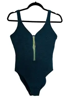 Mainstream Swimsuit Womens 14 Vintage Emerald Green One Piece Mesh Cutout USA