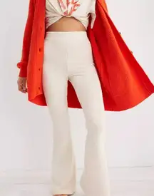 White Ribbed Flare Pants