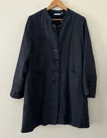 Habitat Navy Linen Blend Textured Button Front Coat Lagenlook Jacket Large