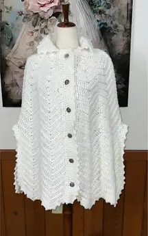 Darling Vintage 1970s White Knit Sweater Cape!