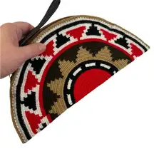 Aztec Handcrafted Woven Crochet Clutch Wristlet Half Circle Moon Zip Closure
