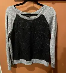 VGUC VICTORIA'S SECRET GRAY AND BLACK LACE FRONT CREWNECK SWEATSHIRT SIZE MEDIUM