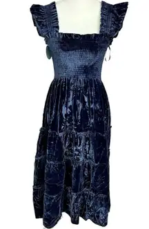 Size S The Ellie Nap Dress Navy Velvet Midi Tiered Smocked Bodice NEW